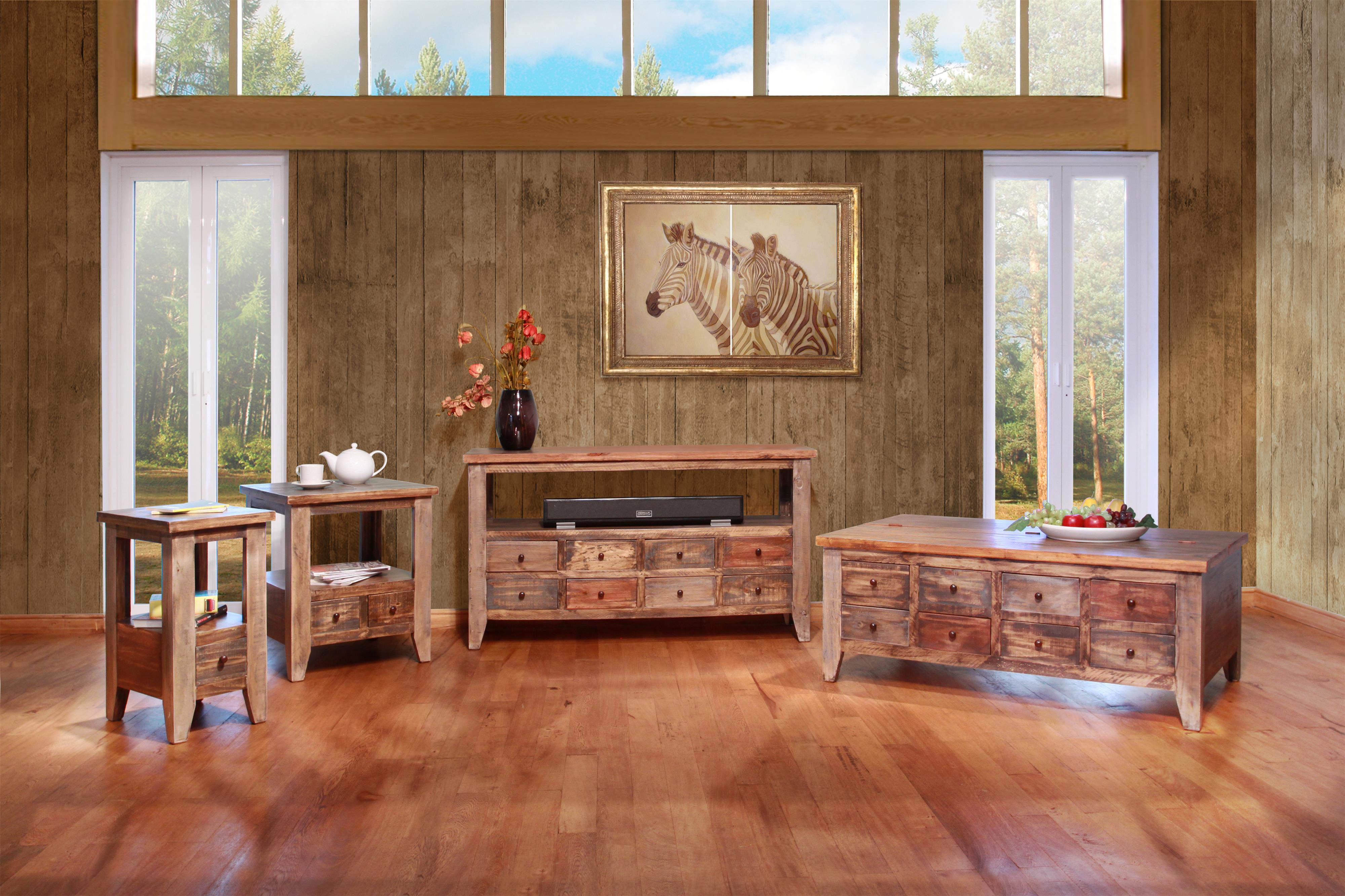 International Furniture Direct Antique Cocktail Table with 8 Drawer and